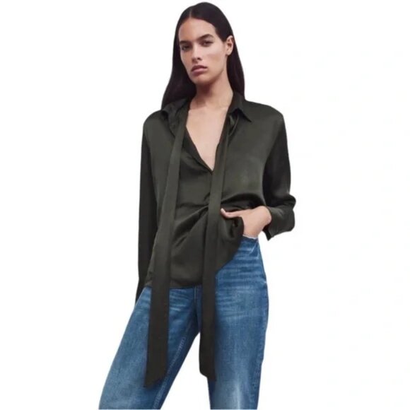 Womens ZARA Dark Green Silky Blouse - Picture 1 of 4
